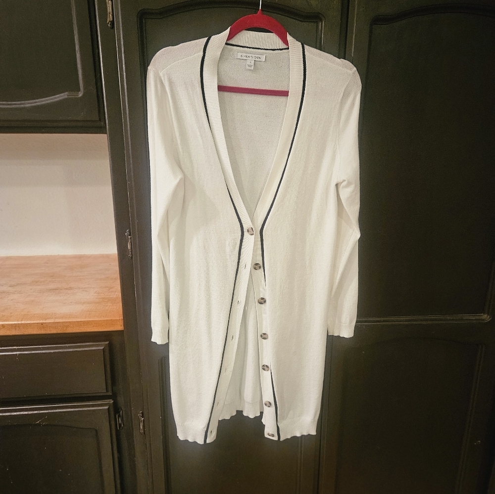 EUC 41 Hawthorn White With Black Details Cardigan Duster Very Soft